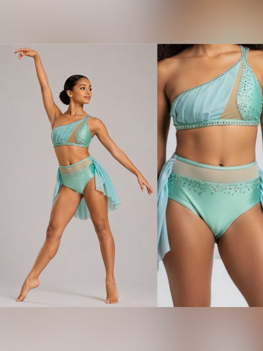 Contemporary lyrical Solo custom dance costume leotard 2 piece mint green LC